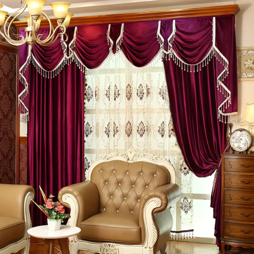 2pc Solid Thermal Insulated Grommet Blackout Curtains For Bedroom Velvet Light Block Room Darkening Blackout Window Curtains For Living Room, Burgundy