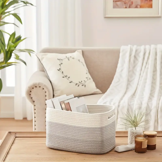 3pcs Home Storage Woven Basket For Storing Toys, Towels, Clothes, Cotton Rope Woven Storage Basket For Shelves, Suitable For Living Room, Bathroom, Bedroom, Utility Room, Home Organization And Sto