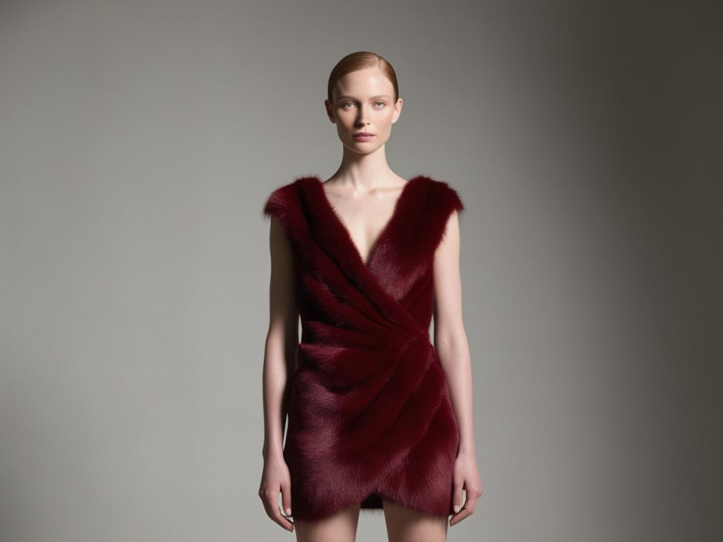 Burgundy Faux Fur Mini Dress