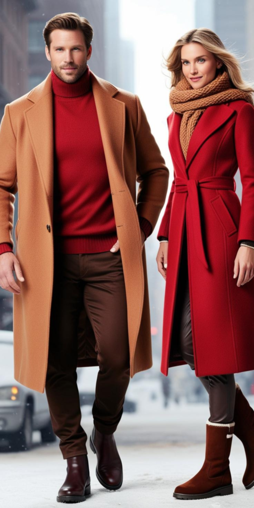 red and camel winter outfits