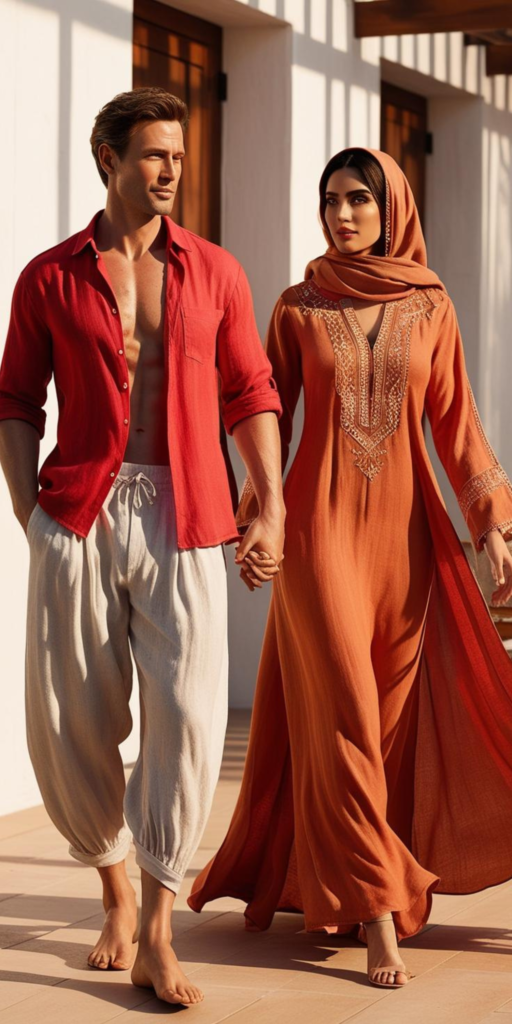 red and camel outfits