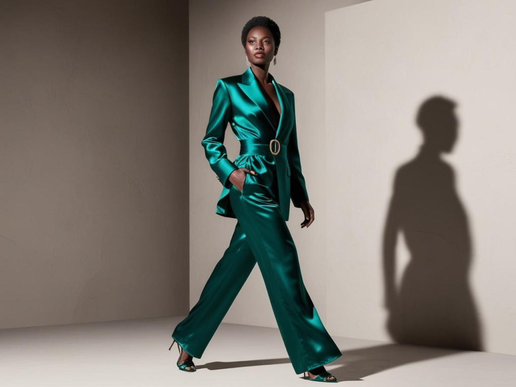 Emerald Satin Power Suit