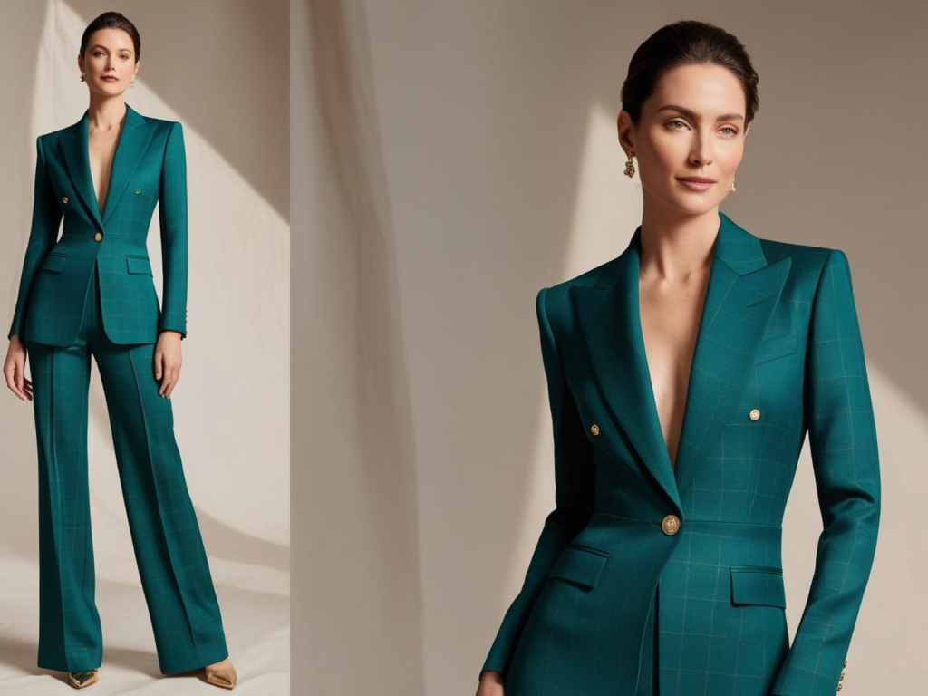 Tailored Teal Green Suit with Gold Accents