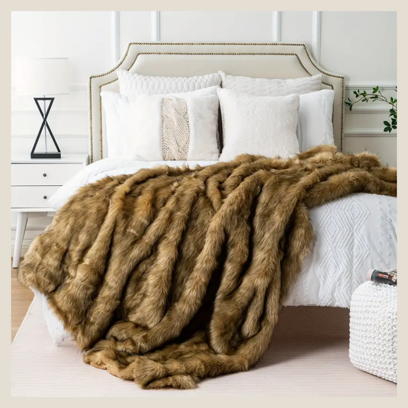 ox Fur Throw Blankets For Couch, Bed, Super Soft, Fluffy, elegant Fur Blanket Reversible To Plush Velvet