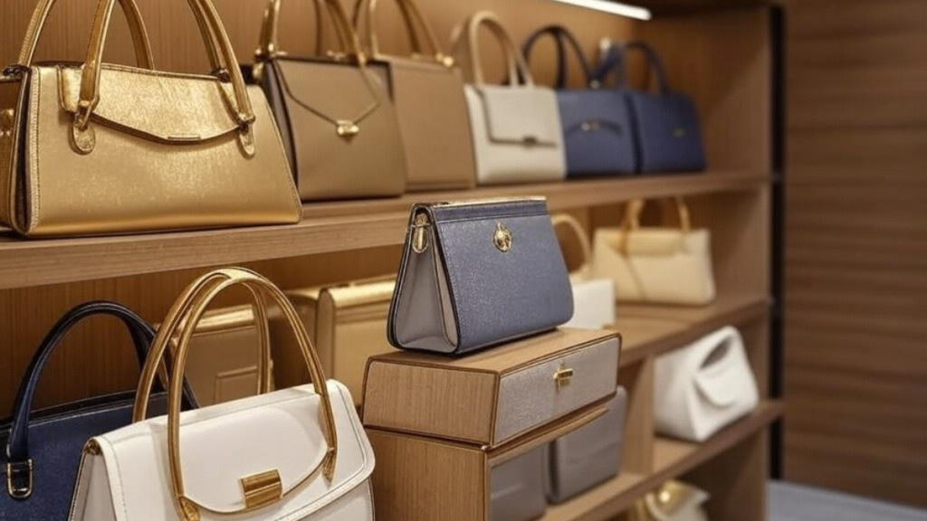 handbags organizer (1) Handbags neatly organized on shelves