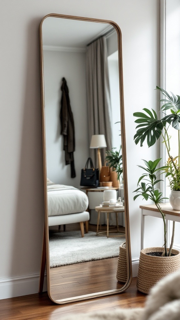 Stylish multi-functional mirror with storage in a cozy room
