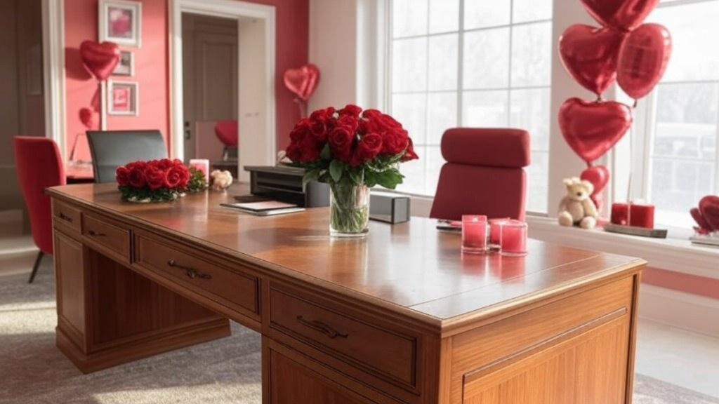 Decorating home office on Valentine's Day