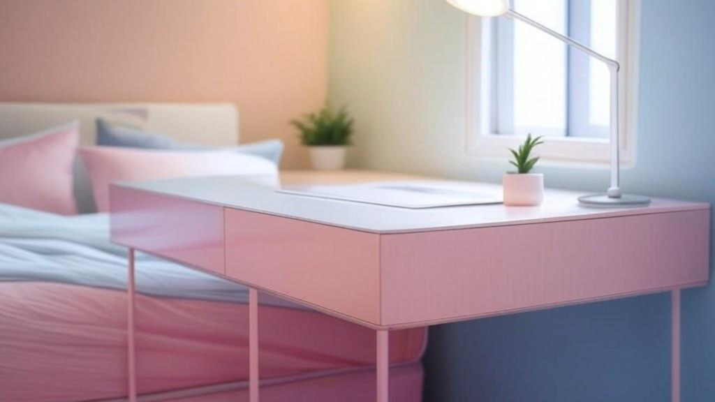 pastel color cute dorm desk