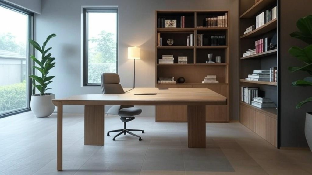 a neutral and modern home office