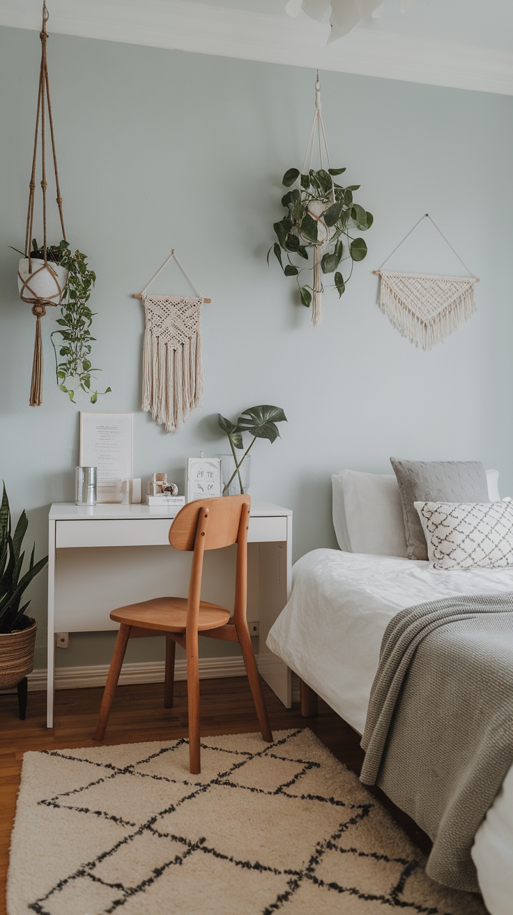 A cozy minimalist boho bedroom with personalized decor