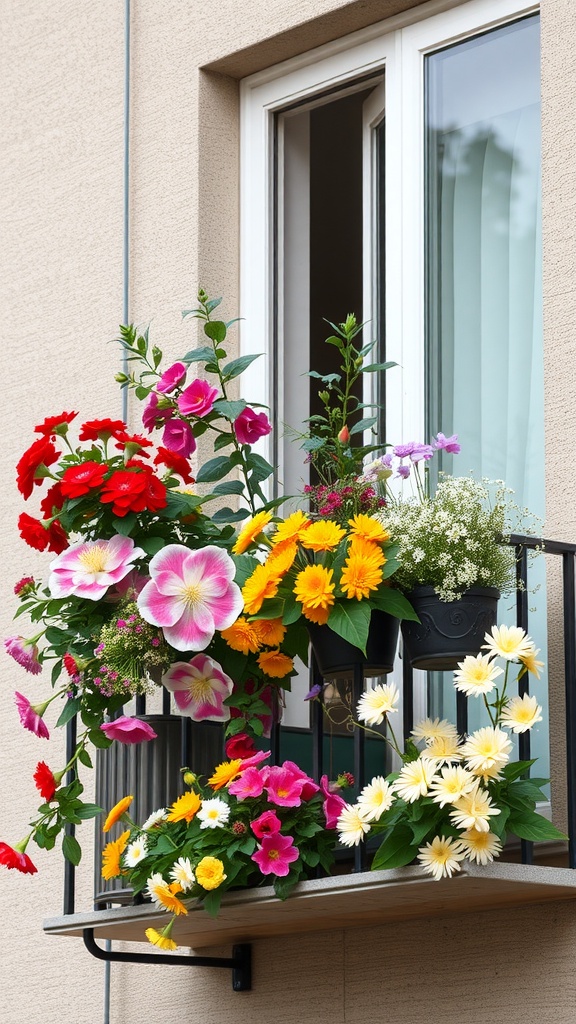 Colorful seasonal flowers on a balcony