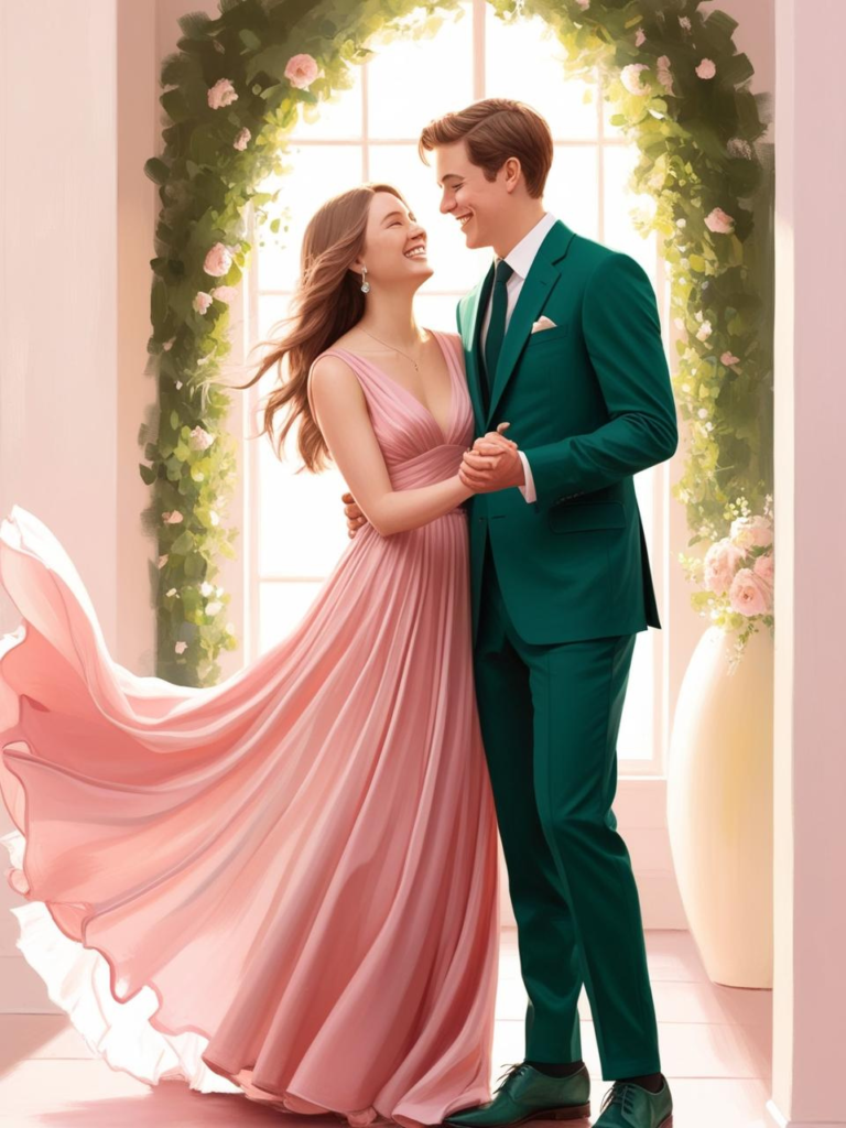 Emerald Green and Soft Pink outfits